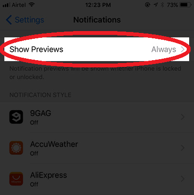 Disable Lock Screen Notifications and Previews