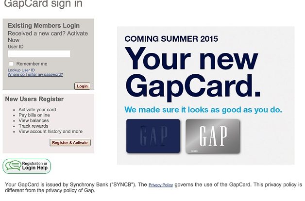 gap visa card online login